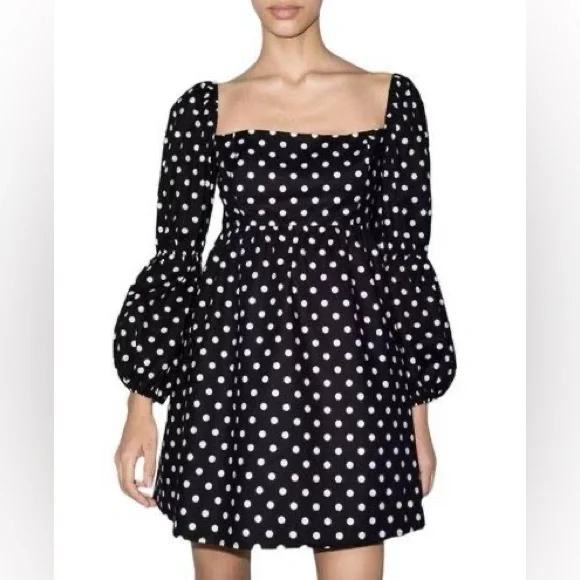 Reformation Black and White Polka Dot Mini Dress - Picture 4 of 12